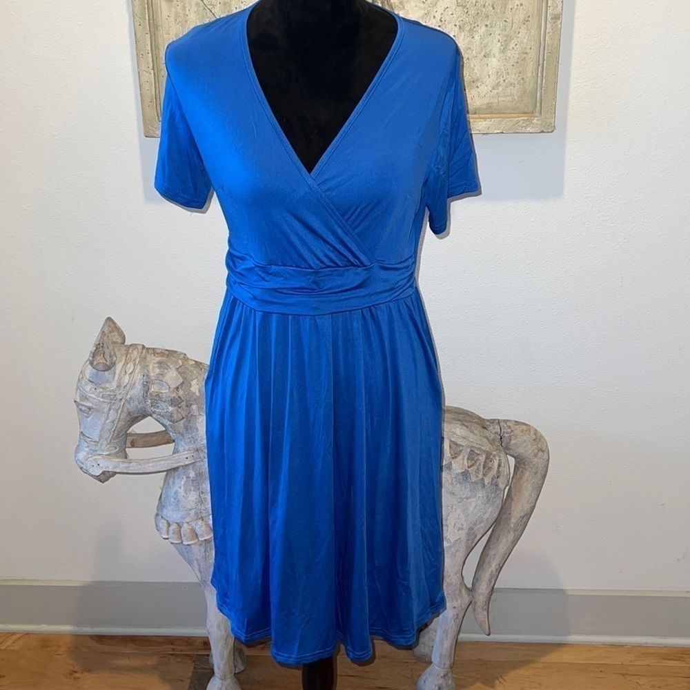 CAMISA royal blue pull on dress V cleavage Sz‎ S new